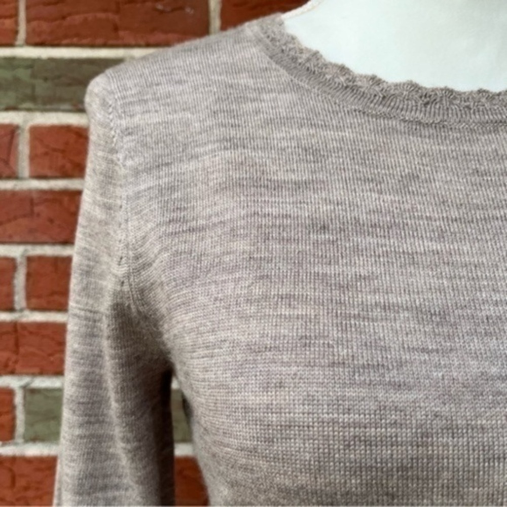 Tahari Merino Wool NWT Long Sleeve Brown White Sweater Dress 👗 - Picture 2 of 11